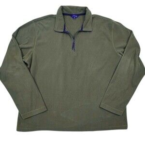 Lands’ End Olive Green Quarter Zip Fleece Pullover NanoTex Performance XL